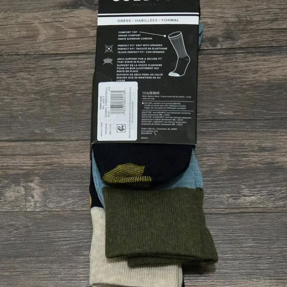 NWT Gold Toe 3 Pack Dress Socks Stripes Comfort Top